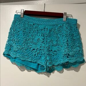 Mossimo Supply Co. Crochet Swim Shorts in Teal/Turquoise Size Large